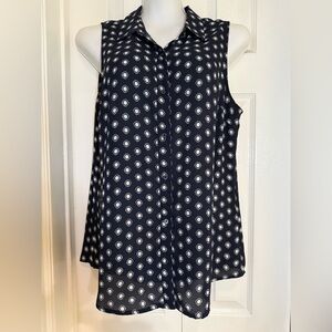 Banana Republic Navy Sleeveless Dot Blouse